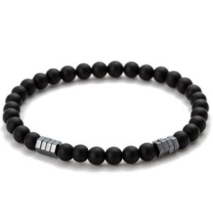 Natural Black Agate & Hematite 7.5" Stretch Bracelet